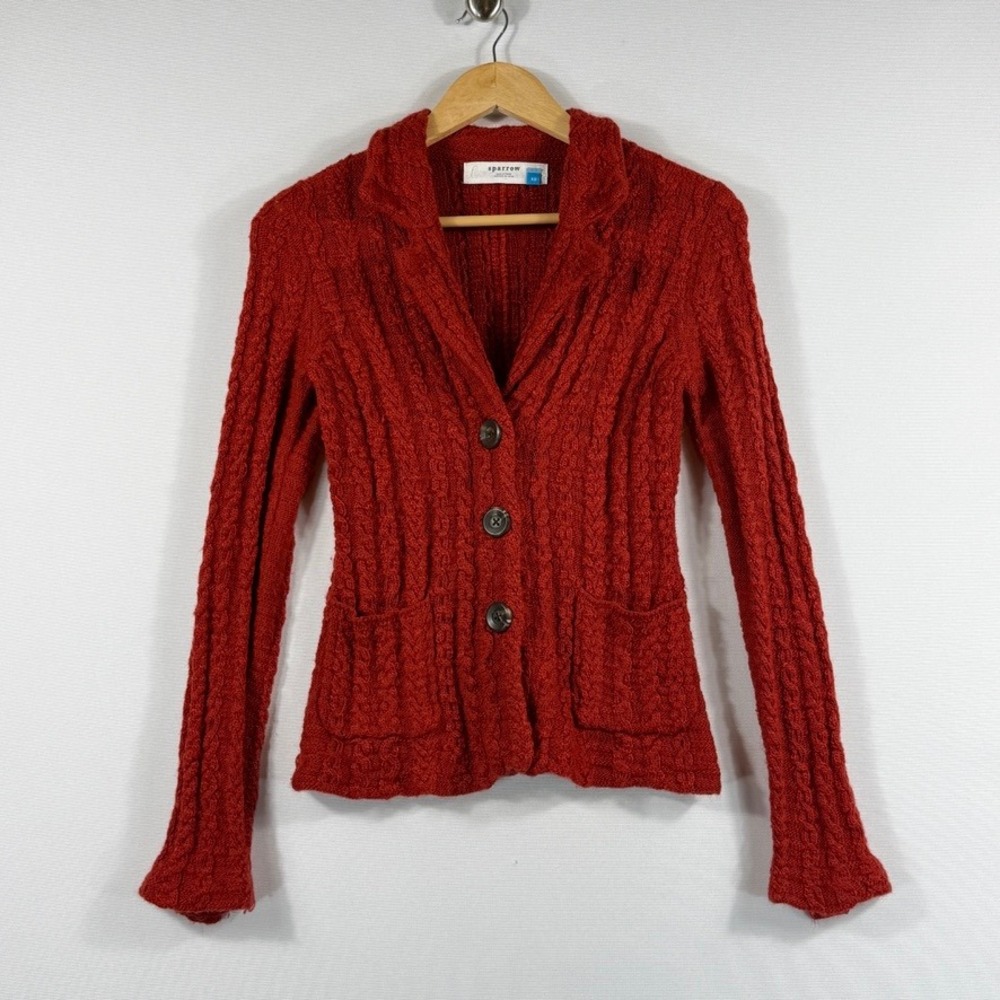 Sparrow Cardigan Sweater Womens XS Brick Cable Knit Grannycore Cottagecore Cabin